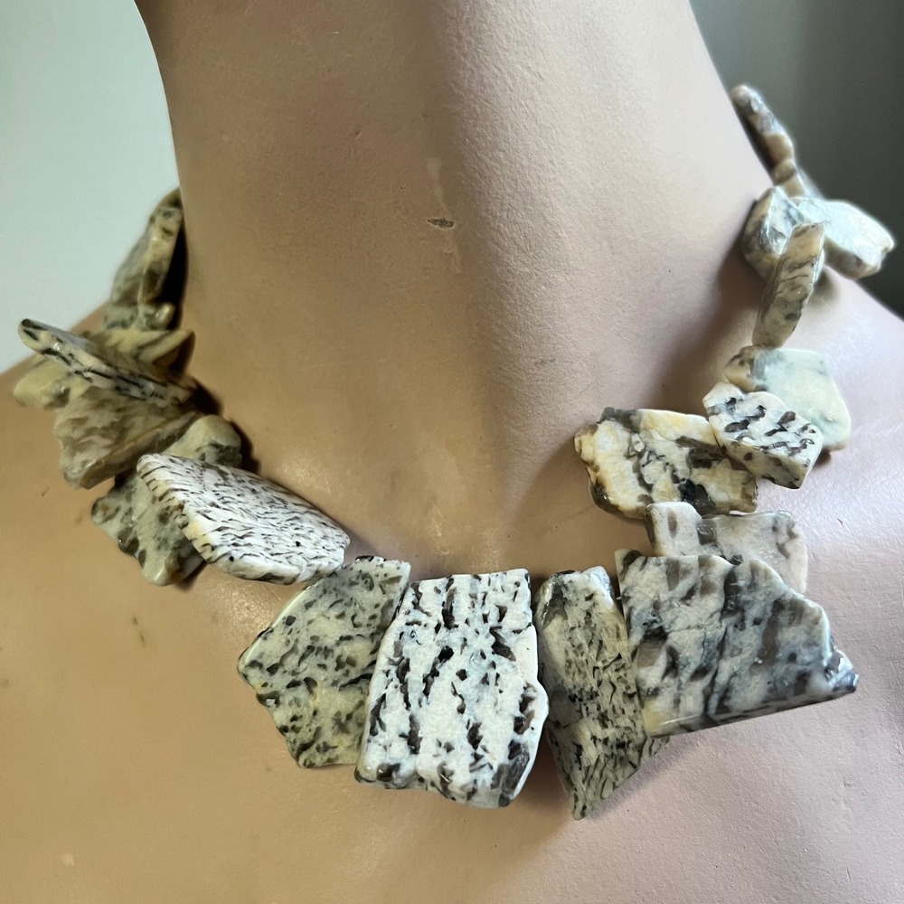 Barse Vintage Natural Stone‎ Statement Necklace Glod Tone 17" Boho 90s